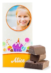 chocolade reep met gepersonaliseerde wikkel met foto en tekst